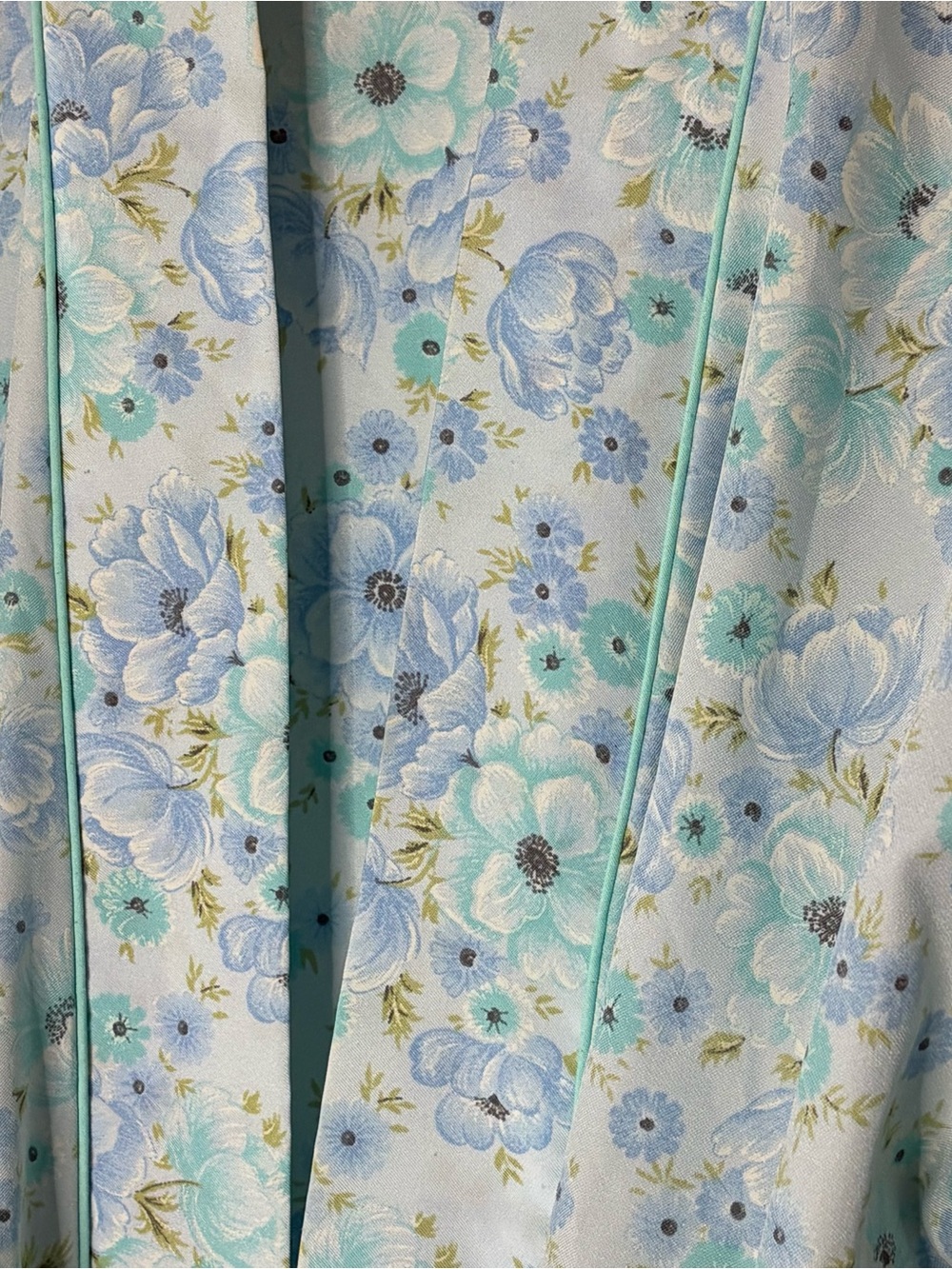 Vintage Christian Dior Lounge Wear Floral Robe Sz L Blue Teal Full Length Pocket - Picture 3 of 12